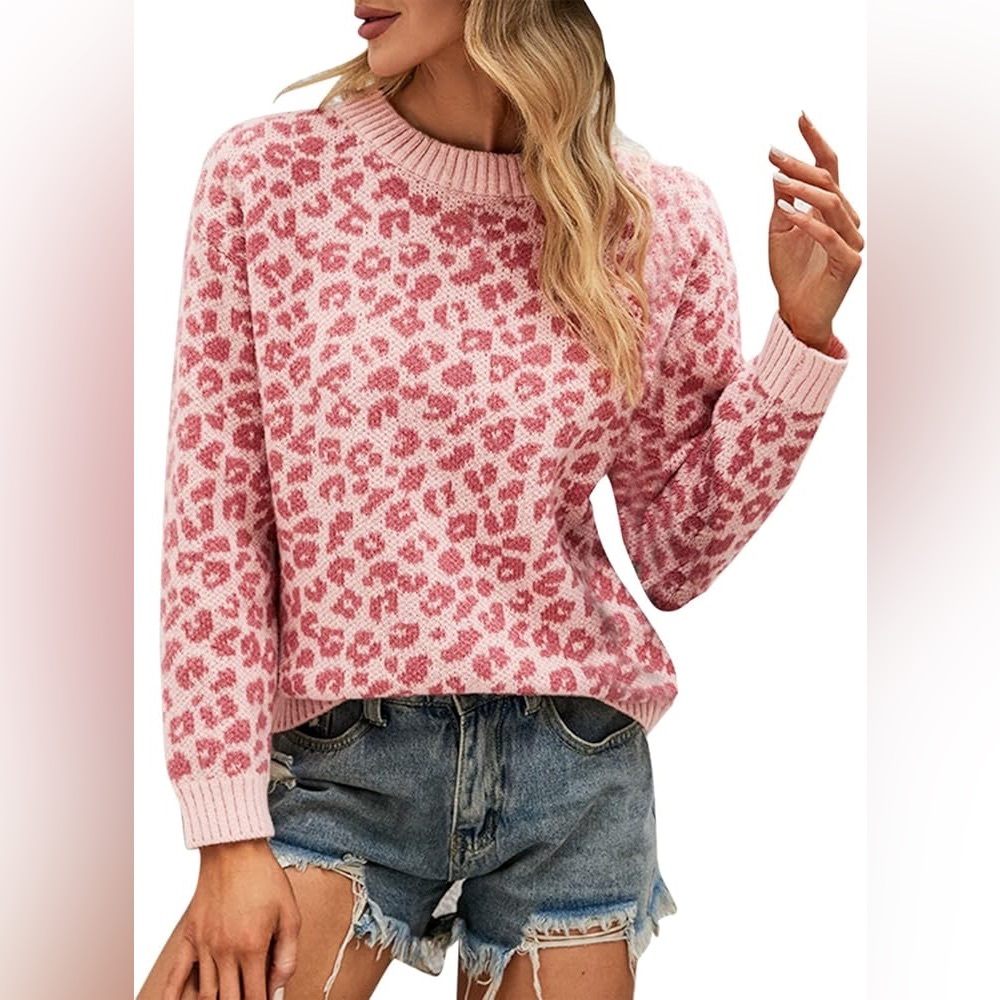 Pink Leopard Print Soft Sweater XL NWT